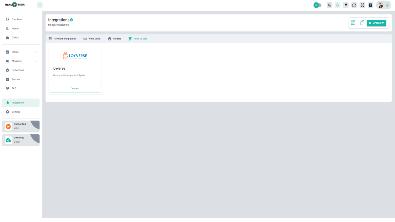 Menu tiger Integrations