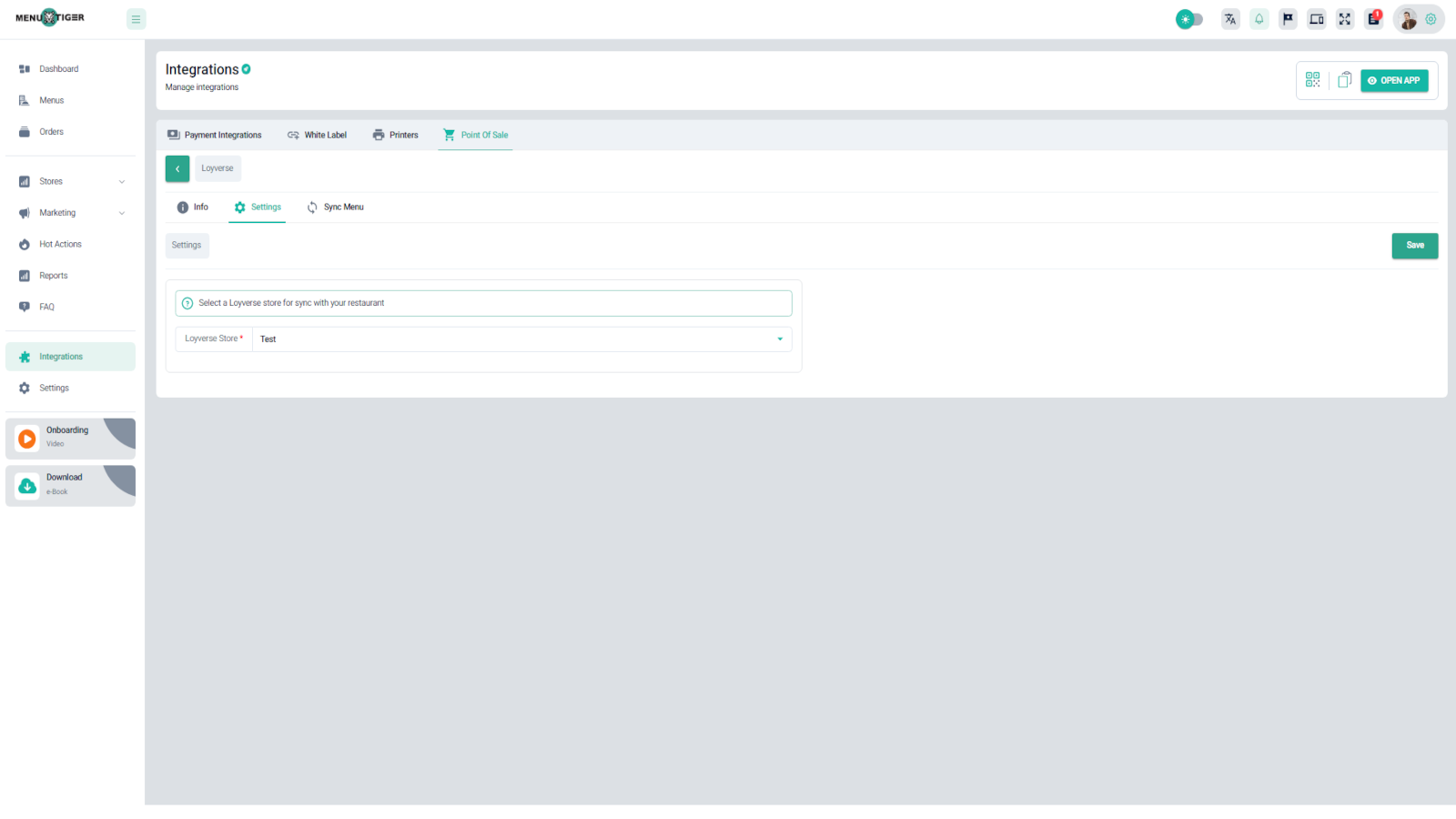 Menu tiger Configuration