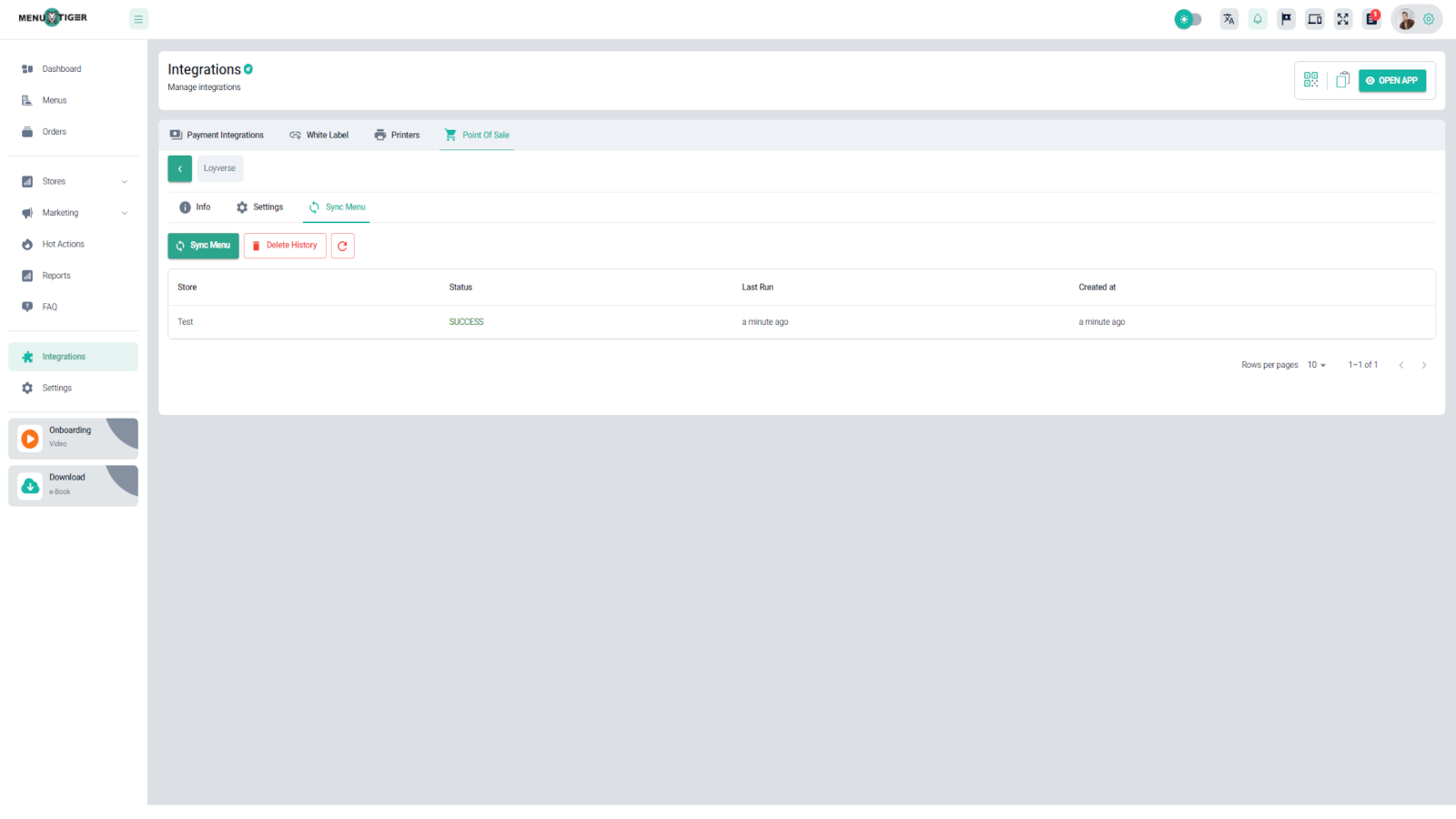 Menu tiger Sync history